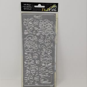 Self-Adhesive Flowers Insects Embossed Stickers Peel-Off Floral Silver Acid Free